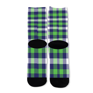 Green Blue And White Buffalo Plaid Print Long Socks