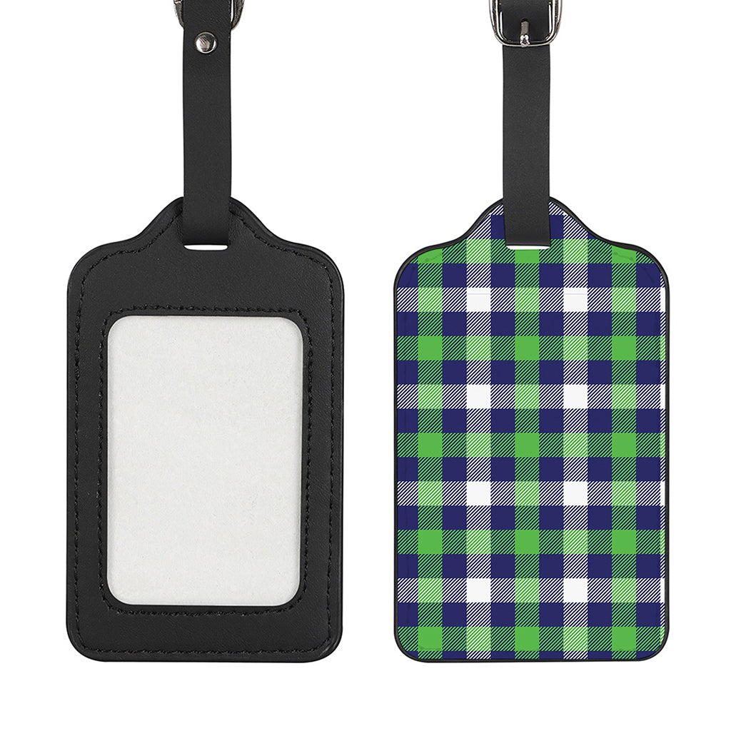 Green Blue And White Buffalo Plaid Print Luggage Tag