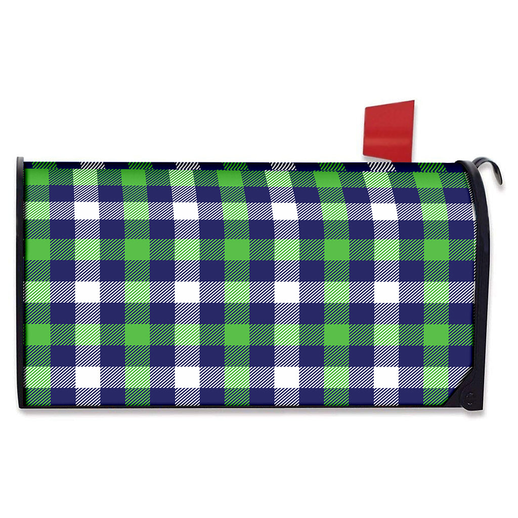 Green Blue And White Buffalo Plaid Print Mailbox Cover