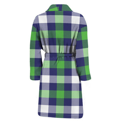 Green Blue And White Buffalo Plaid Print Men's Bathrobe