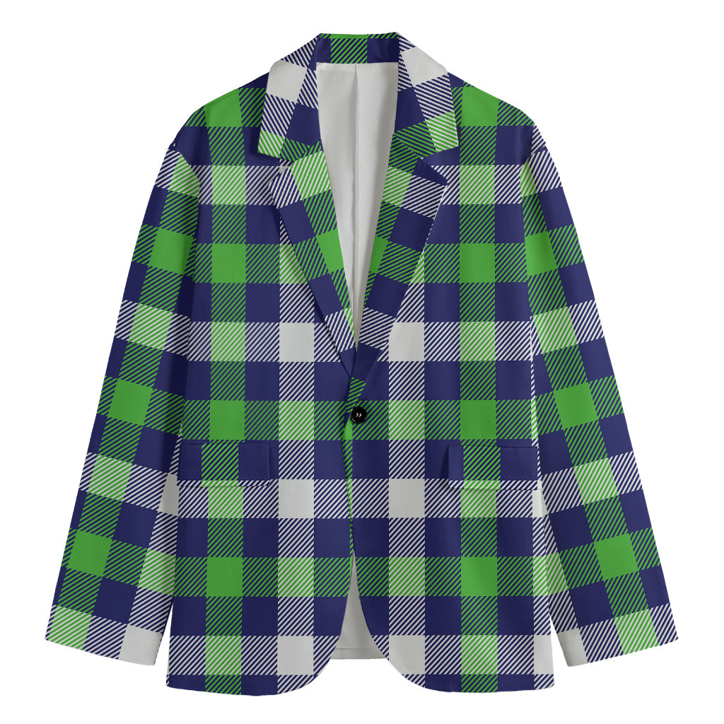 Green Blue And White Buffalo Plaid Print Men's Blazer