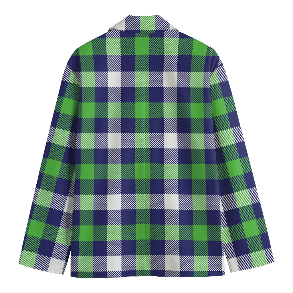 Green Blue And White Buffalo Plaid Print Men's Blazer