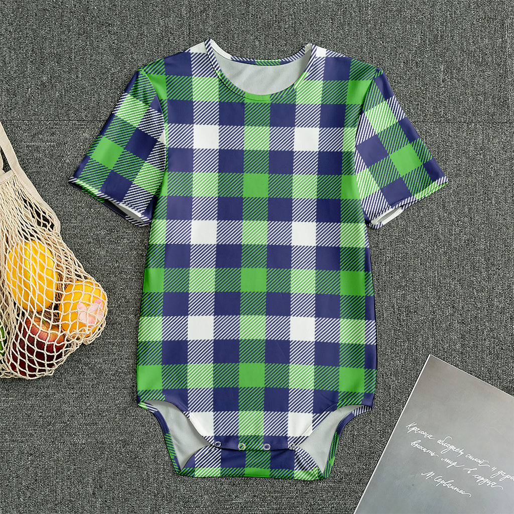 Green Blue And White Buffalo Plaid Print Men's Bodysuit