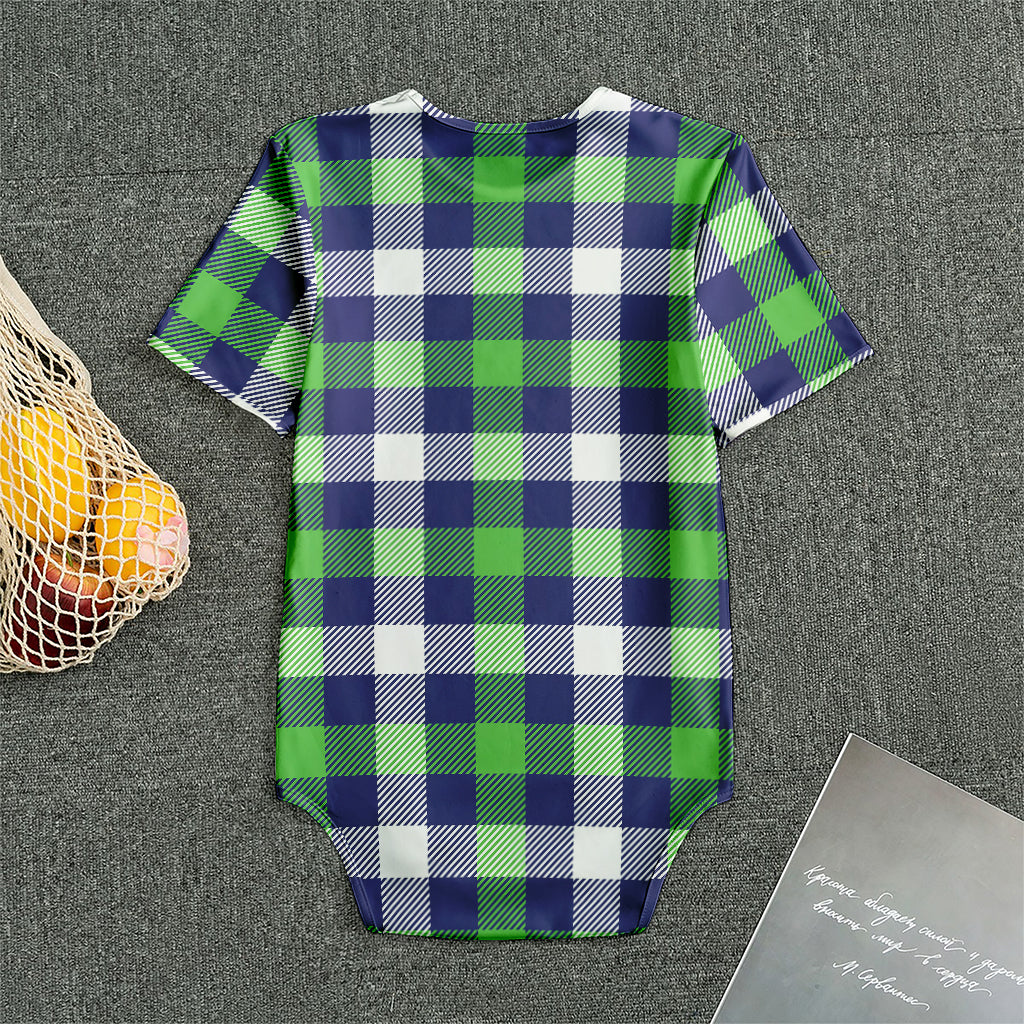 Green Blue And White Buffalo Plaid Print Men's Bodysuit
