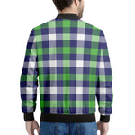 Green Blue And White Buffalo Plaid Print Men's Bomber Jacket