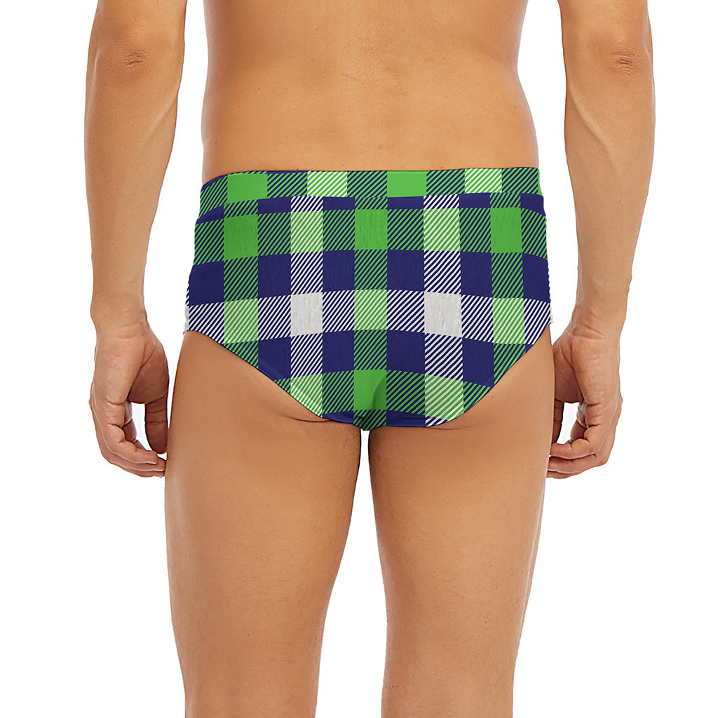 Green Blue And White Buffalo Plaid Print Men's Briefs
