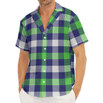 Green Blue And White Buffalo Plaid Print Men's Deep V-Neck Shirt