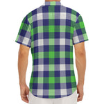 Green Blue And White Buffalo Plaid Print Men's Deep V-Neck Shirt