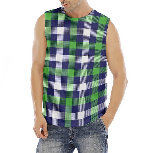 Green Blue And White Buffalo Plaid Print Men's Fitness Tank Top