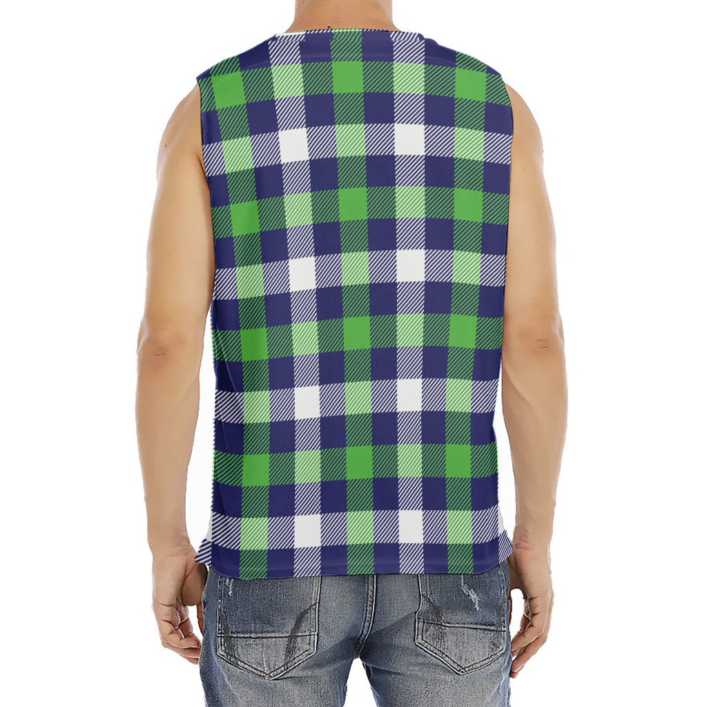 Green Blue And White Buffalo Plaid Print Men's Fitness Tank Top