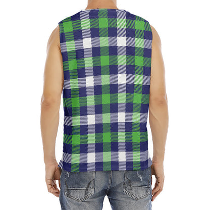 Green Blue And White Buffalo Plaid Print Men's Fitness Tank Top