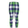 Green Blue And White Buffalo Plaid Print Men's Leggings