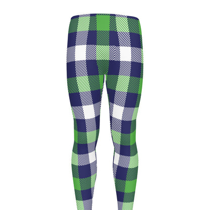 Green Blue And White Buffalo Plaid Print Men's leggings