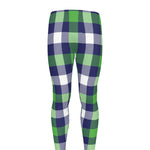 Green Blue And White Buffalo Plaid Print Men's leggings