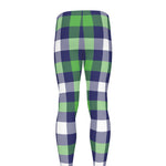 Green Blue And White Buffalo Plaid Print Men's leggings