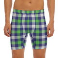 Green Blue And White Buffalo Plaid Print Men's Long Boxer Briefs