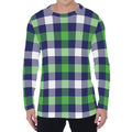 Green Blue And White Buffalo Plaid Print Men's Long Sleeve T-Shirt