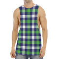 Green Blue And White Buffalo Plaid Print Men's Muscle Tank Top