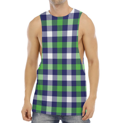 Green Blue And White Buffalo Plaid Print Men's Muscle Tank Top