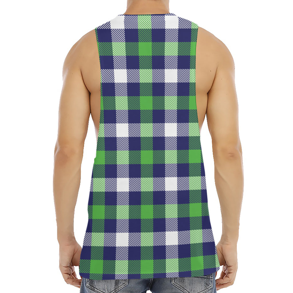 Green Blue And White Buffalo Plaid Print Men's Muscle Tank Top