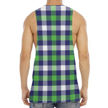 Green Blue And White Buffalo Plaid Print Men's Muscle Tank Top
