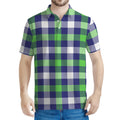 Green Blue And White Buffalo Plaid Print Men's Polo Shirt