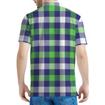 Green Blue And White Buffalo Plaid Print Men's Polo Shirt