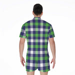 Green Blue And White Buffalo Plaid Print Men's Rompers