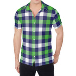 Green Blue And White Buffalo Plaid Print Men's Shirt