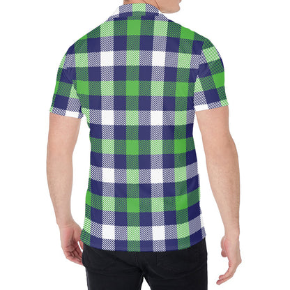 Green Blue And White Buffalo Plaid Print Men's Shirt