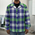 Green Blue And White Buffalo Plaid Print Men's Shirt Jacket