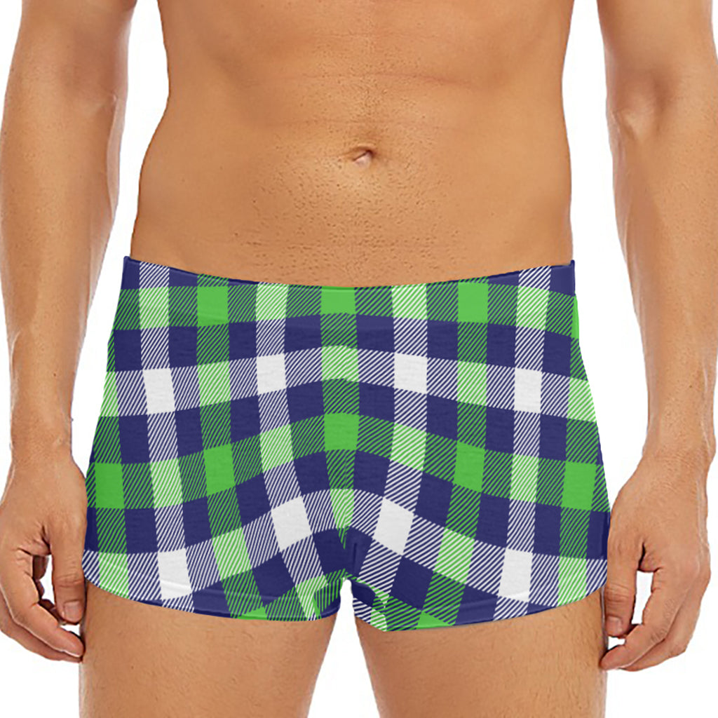 Green Blue And White Buffalo Plaid Print Men's Short Boxer Briefs