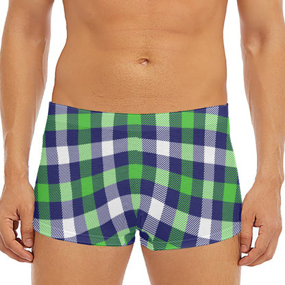 Green Blue And White Buffalo Plaid Print Men's Short Boxer Briefs