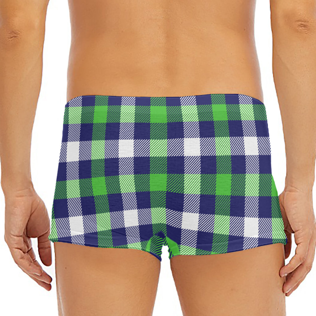 Green Blue And White Buffalo Plaid Print Men's Short Boxer Briefs