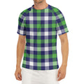 Green Blue And White Buffalo Plaid Print Men's Short Sleeve Rash Guard