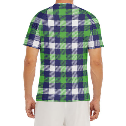 Green Blue And White Buffalo Plaid Print Men's Short Sleeve Rash Guard