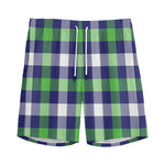 Green Blue And White Buffalo Plaid Print Men's Sports Shorts
