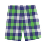 Green Blue And White Buffalo Plaid Print Men's Sports Shorts