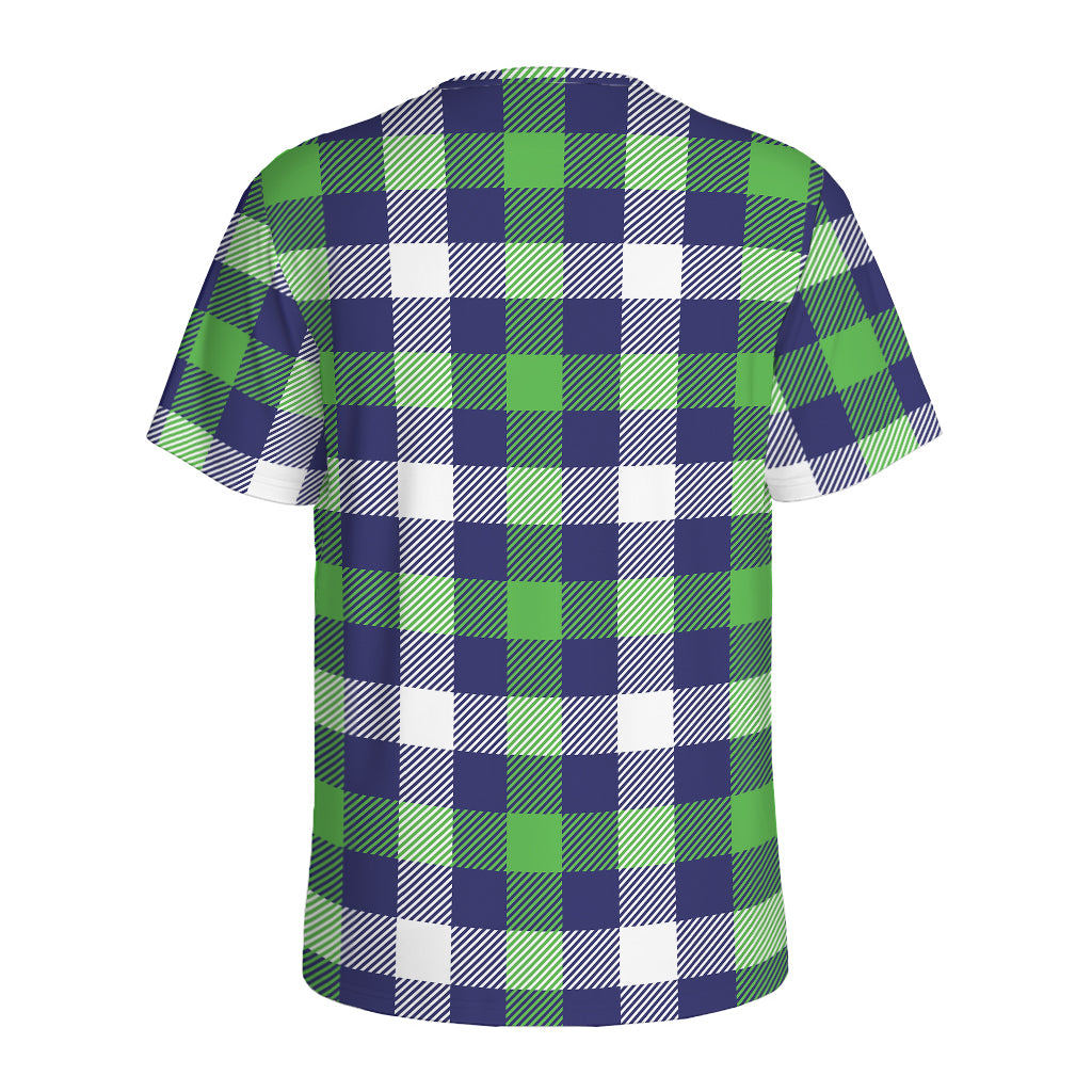 Green Blue And White Buffalo Plaid Print Men's Sports T-Shirt