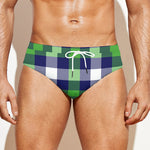 Green Blue And White Buffalo Plaid Print Men's Swim Briefs