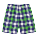 Green Blue And White Buffalo Plaid Print Men's Swim Trunks