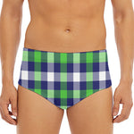 Green Blue And White Buffalo Plaid Print Men's Triangle Swim Briefs