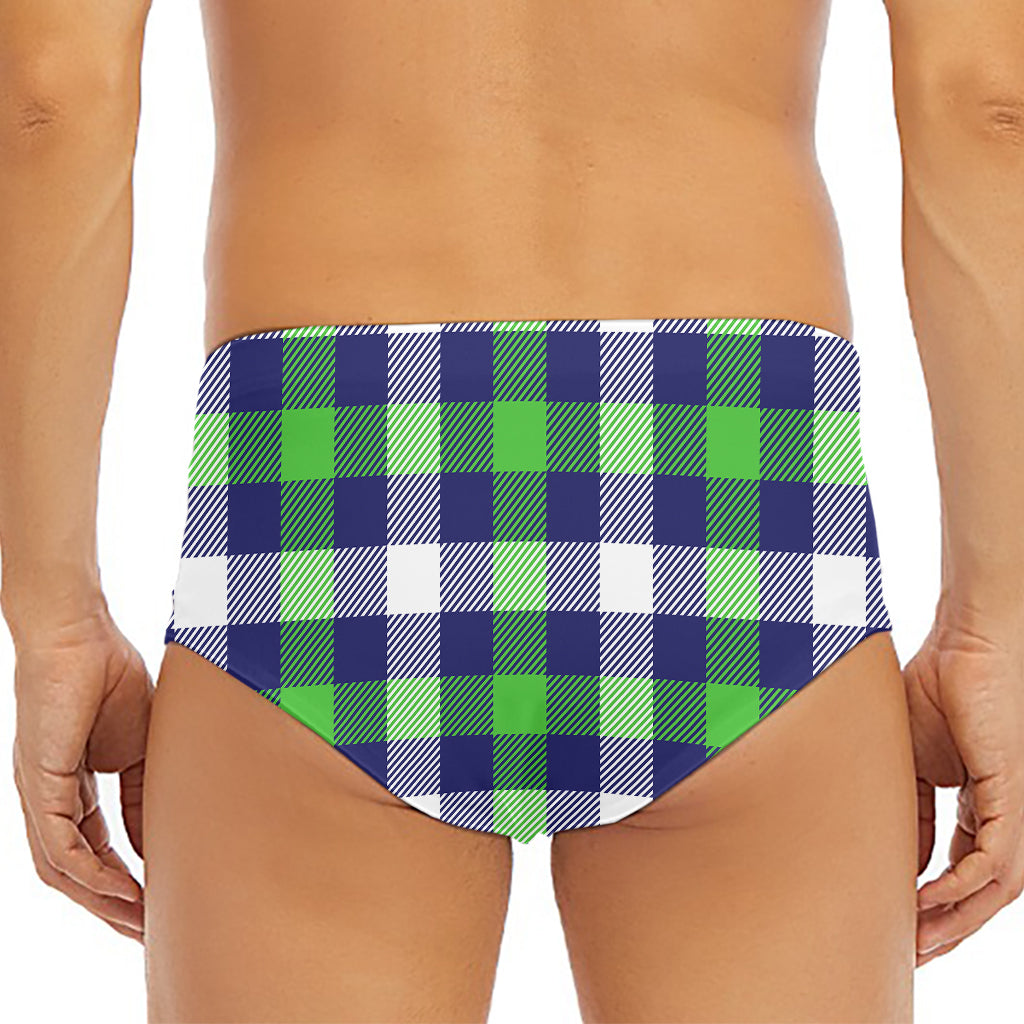 Green Blue And White Buffalo Plaid Print Men's Triangle Swim Briefs