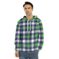 Green Blue And White Buffalo Plaid Print Men's Velvet Pullover Hoodie