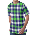 Green Blue And White Buffalo Plaid Print Men's Velvet T-Shirt