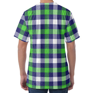 Green Blue And White Buffalo Plaid Print Men's Velvet T-Shirt