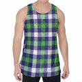 Green Blue And White Buffalo Plaid Print Men's Velvet Tank Top