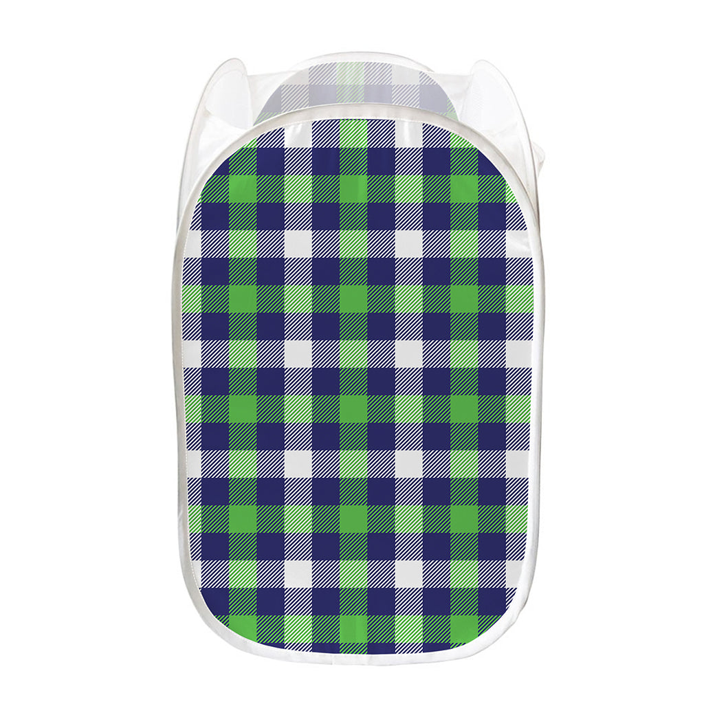 Green Blue And White Buffalo Plaid Print Mesh Laundry Hamper
