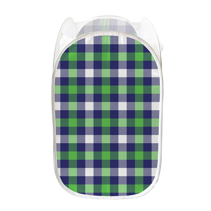 Green Blue And White Buffalo Plaid Print Mesh Laundry Hamper