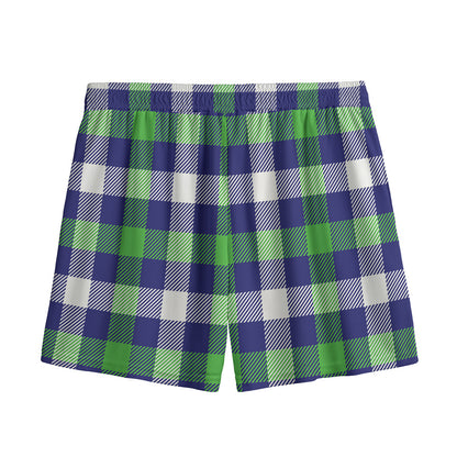 Green Blue And White Buffalo Plaid Print Mesh Shorts